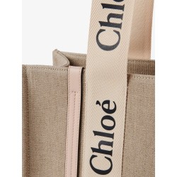 Woody linen shoulder bag with leather inserts