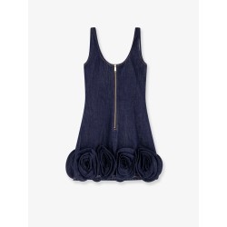 Denim mini dress with 3D flowers