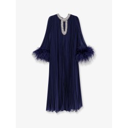 Chiffon long dress with ostrich feathers
