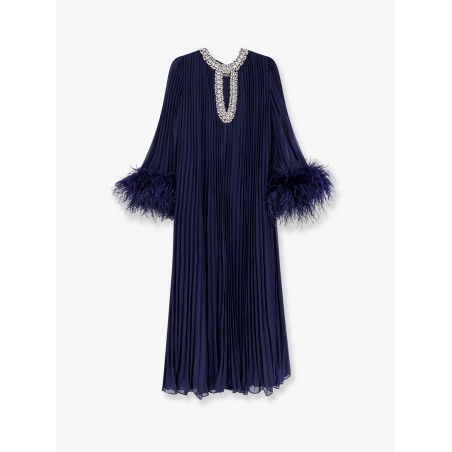 Chiffon long dress with ostrich feathers