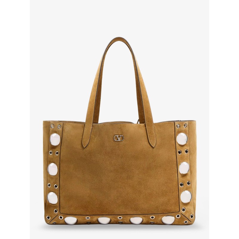Suede shopping bag with metal logo