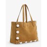 Suede shopping bag with metal logo