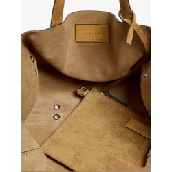 Suede shopping bag with metal logo