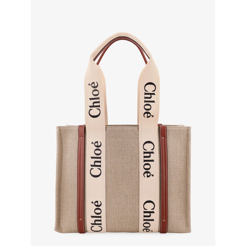 Woody linen shoulder bag with logo lettering on the front