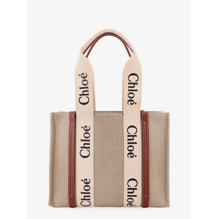 Woody linen shoulder bag with logo lettering on the front