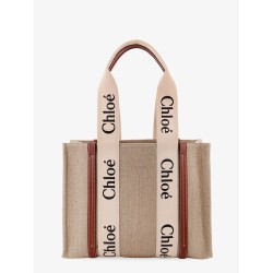 Woody linen shoulder bag with logo lettering on the front