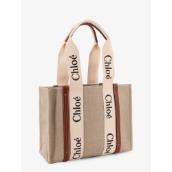 Woody linen shoulder bag with logo lettering on the front