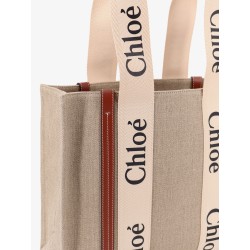 Woody linen shoulder bag with logo lettering on the front