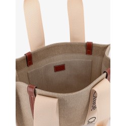 Woody linen shoulder bag with logo lettering on the front