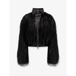 Cecool faux leather jacket with feathers