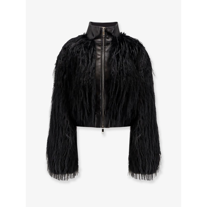 Cecool faux leather jacket with feathers