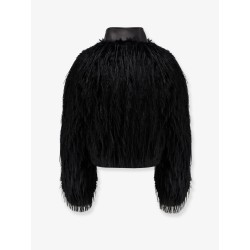 Cecool faux leather jacket with feathers