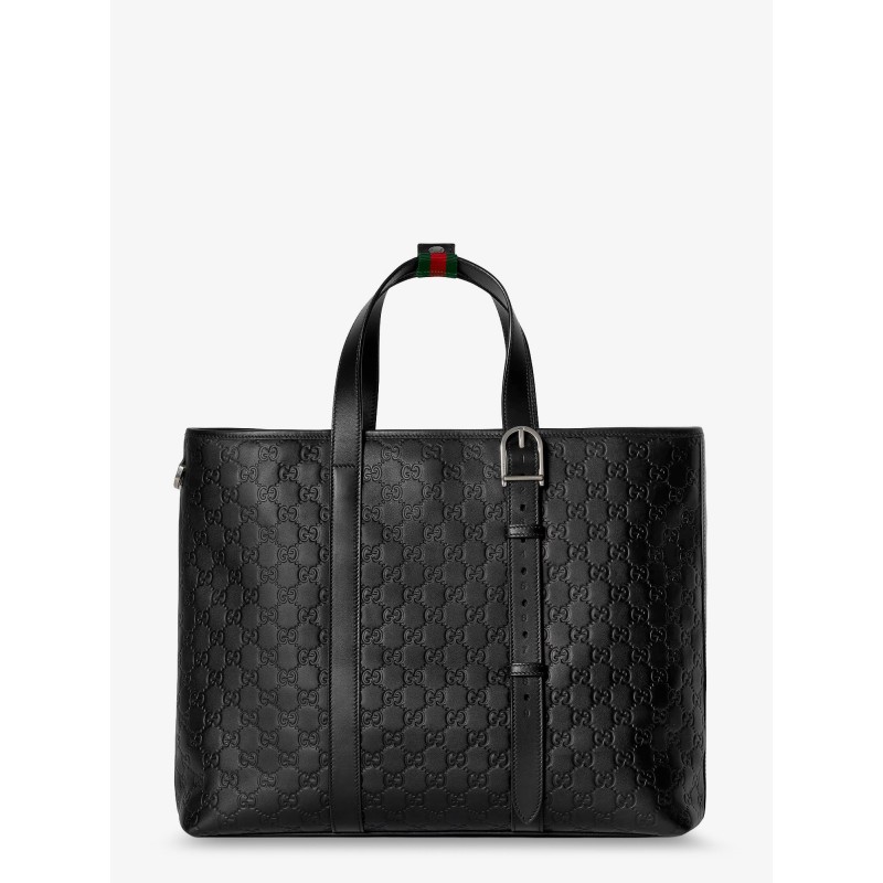 GG Emblem  leather shopping bag with embossed GG motif