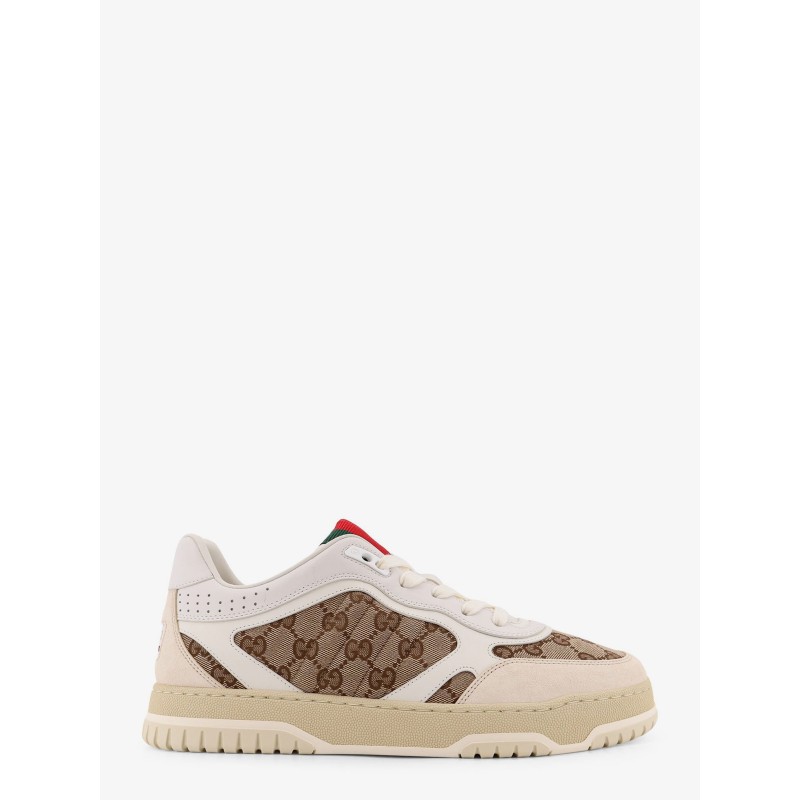 Leather and suede Low-top Re-Web sneakers with GG Supreme fabric inserts