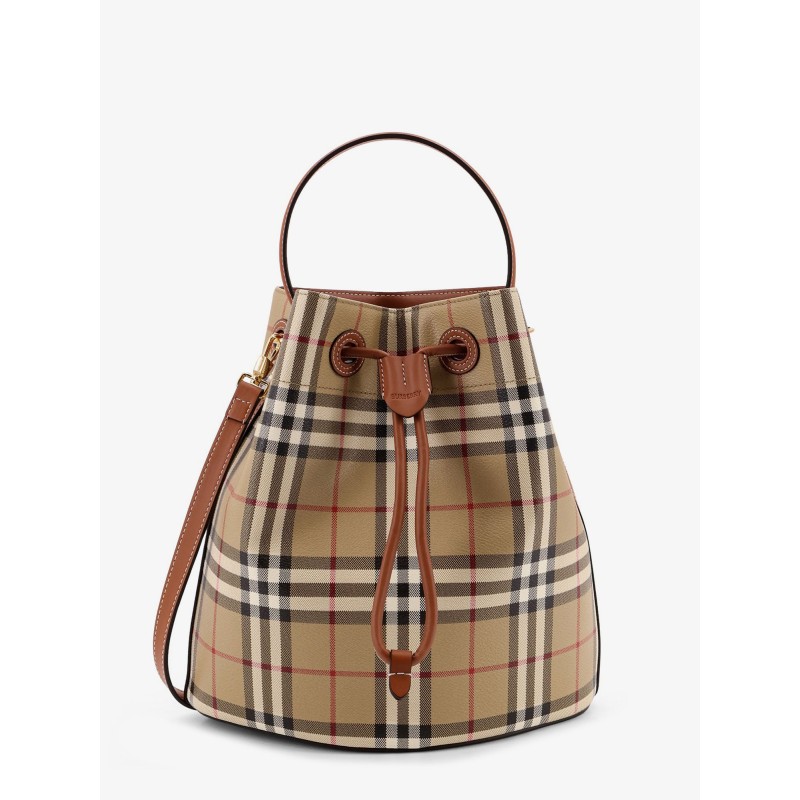 Coated canvas bucket bag with check pattern