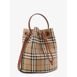 Coated canvas bucket bag with check pattern