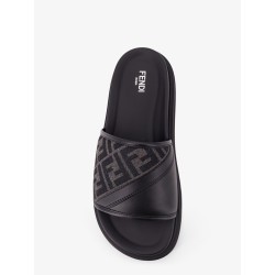 Low leather sandals with FF jacquard insert