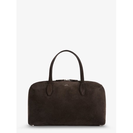 Suede shoulder bag with logo lettering on the front