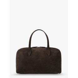 Suede shoulder bag with logo lettering on the front