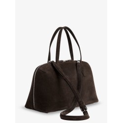 Suede shoulder bag with logo lettering on the front