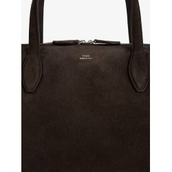 Suede shoulder bag with logo lettering on the front