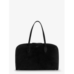 Suede handbag with engraved logo on the front