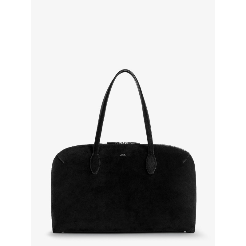 Suede handbag with engraved logo on the front