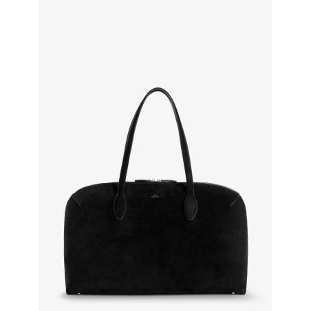 Suede handbag with engraved logo on the front