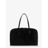 Suede handbag with engraved logo on the front
