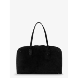 Suede handbag with engraved logo on the front