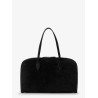 Suede handbag with engraved logo on the front