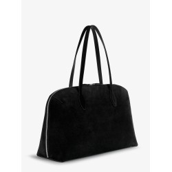 Suede handbag with engraved logo on the front