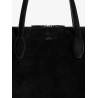 Suede handbag with engraved logo on the front