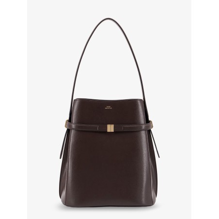 Leather bucket bag with strap on the front