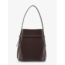 Leather bucket bag with strap on the front