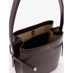 Leather bucket bag with strap on the front