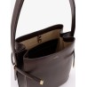 Leather bucket bag with strap on the front