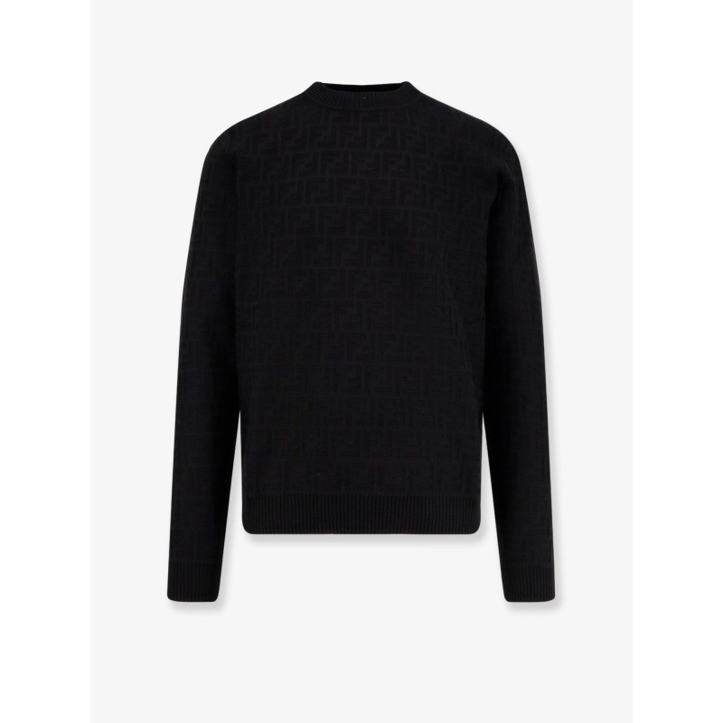 Cotton sweater with FF jacquard effect