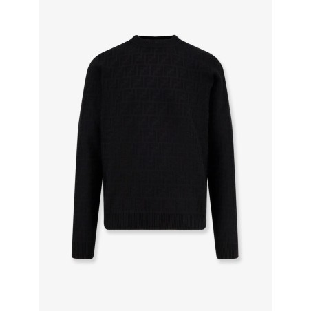 Cotton sweater with FF jacquard effect