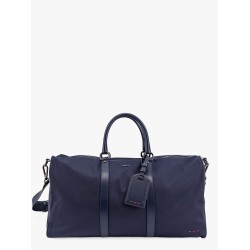 Nylon duffel bag with leather inserts