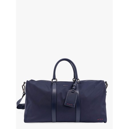 Nylon duffel bag with leather inserts