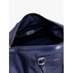 Nylon duffel bag with leather inserts
