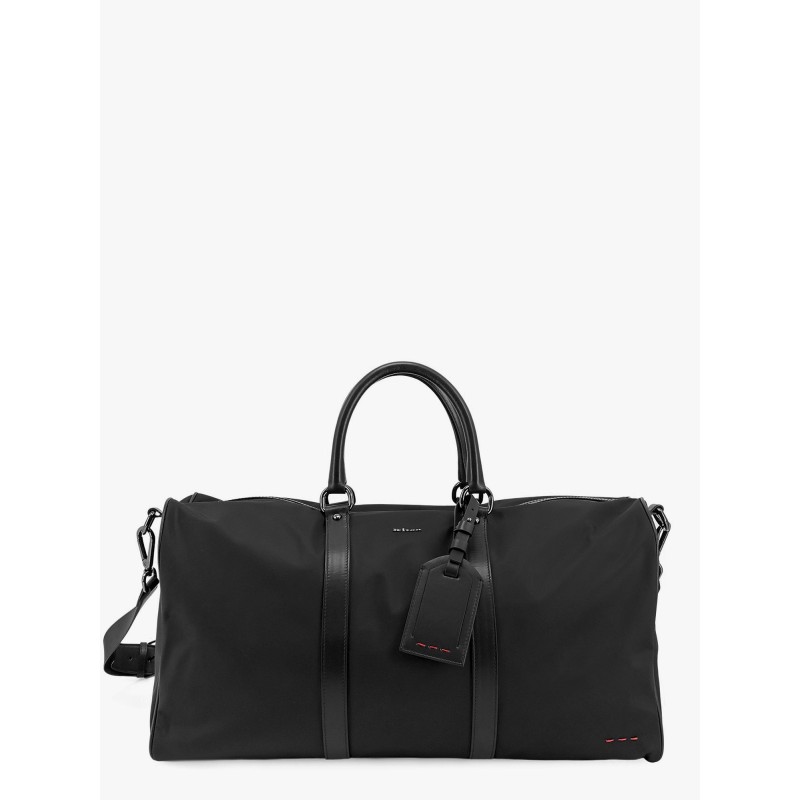 Nylon duffel bag with leather inserts