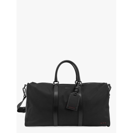 Nylon duffel bag with leather inserts