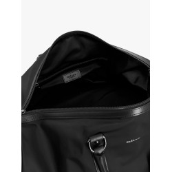Nylon duffel bag with leather inserts