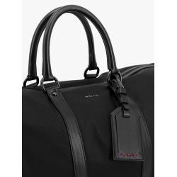 Nylon duffel bag with leather inserts