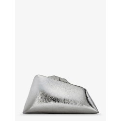 8.30 PM laminated leather clutch bag with logo engraved on the bottom