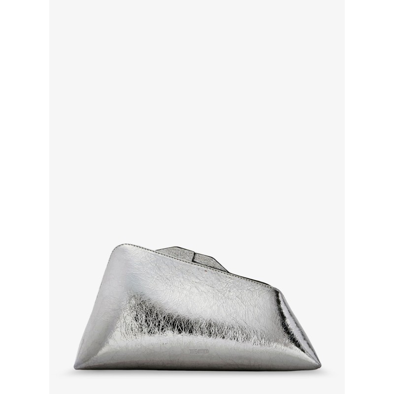 8.30 PM laminated leather clutch bag with logo engraved on the bottom