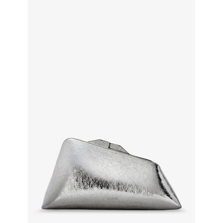 8.30 PM laminated leather clutch bag with logo engraved on the bottom