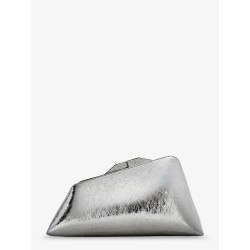 8.30 PM laminated leather clutch bag with logo engraved on the bottom